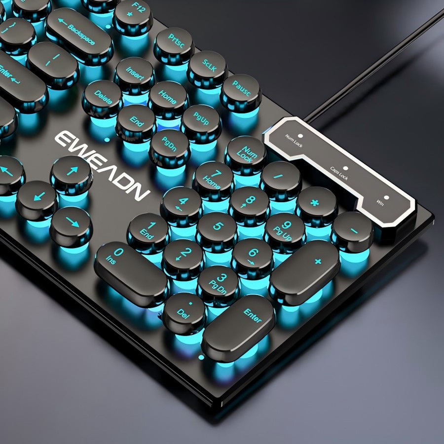 Laptop Extra Accessories - EWEADN タイプライターゲーミングキーボード、104キー、レトロパンクラウンドキーキャップ、ブルーバックライト、USB有線、Windows PC/ラップトップ用