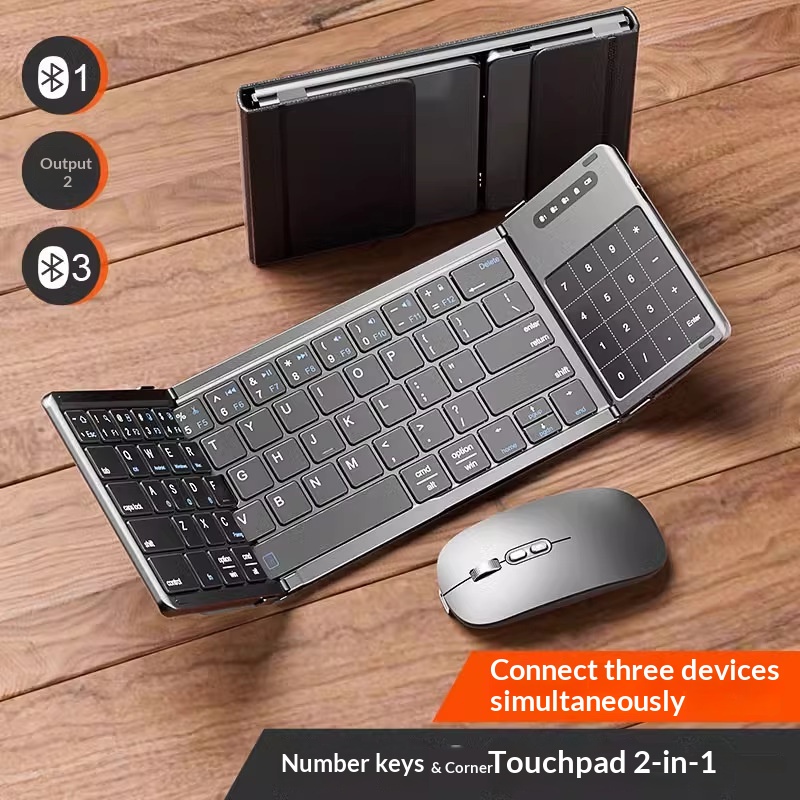 Laptop Accessories Computer - Mengzu 三つ折りワイヤレス Bluetooth キーボード、数値タッチパッド付き、デスクトップ、ラップトップ用の 3 つのデバイスとマウスのコンボをサポート
