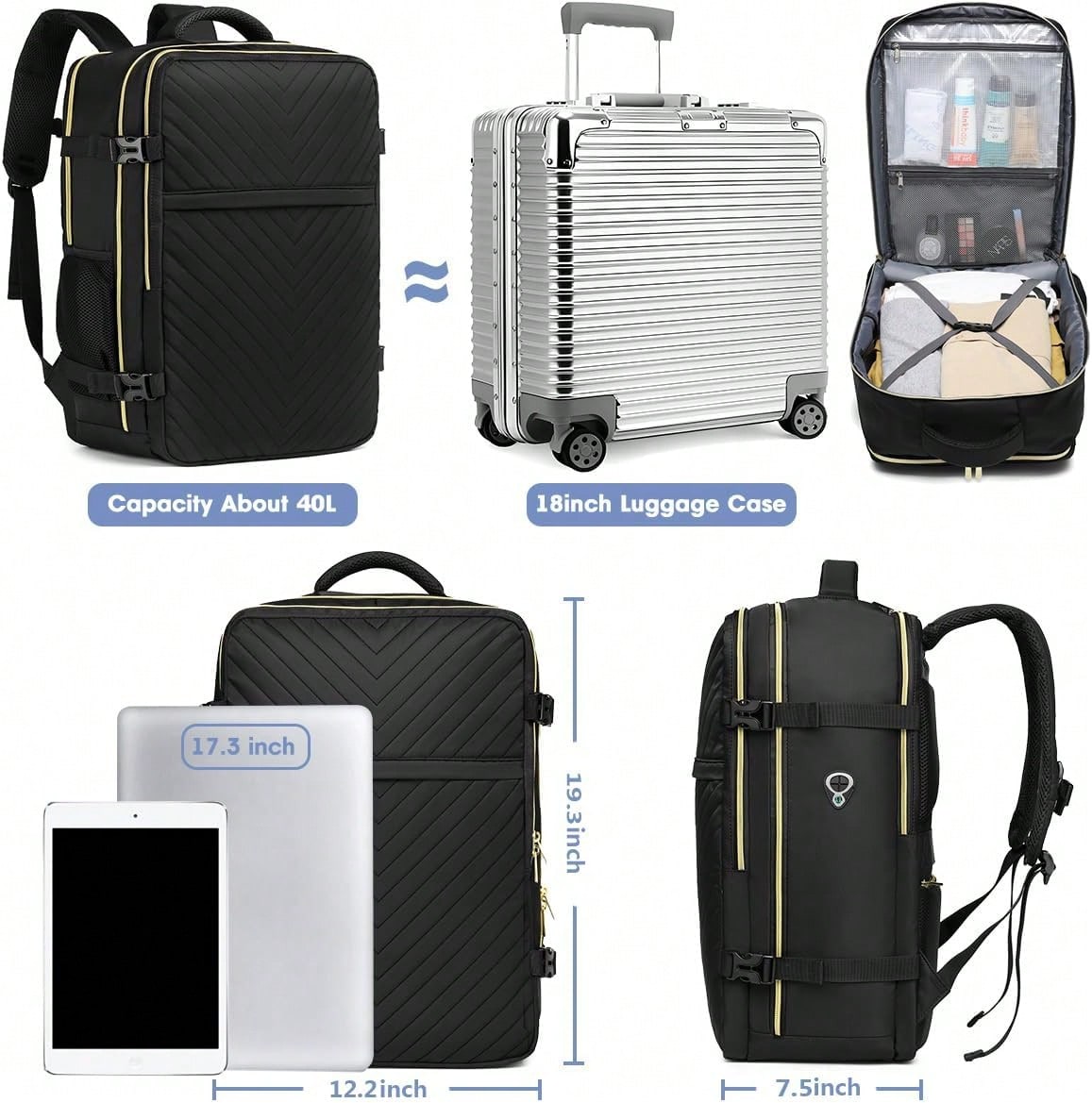 大型機内持ち込みトラベルバックパック - 機内持ち込み可能  - Laptop Bag Waterproof のレビューと価格