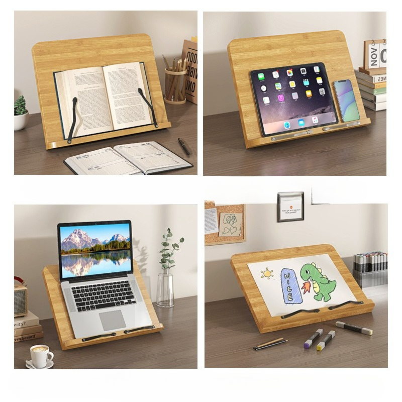 木製読書用ブックスタンド、多機能ラップトップサポート、8段階 - Laptop Ergonomic Accessories のレビューと価格