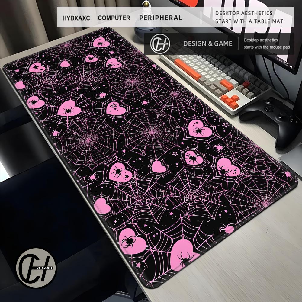 90x40 ホワイトまたはピンクのスパイダーウェブハートデス - Laptop Accessories Pink のレビューと価格