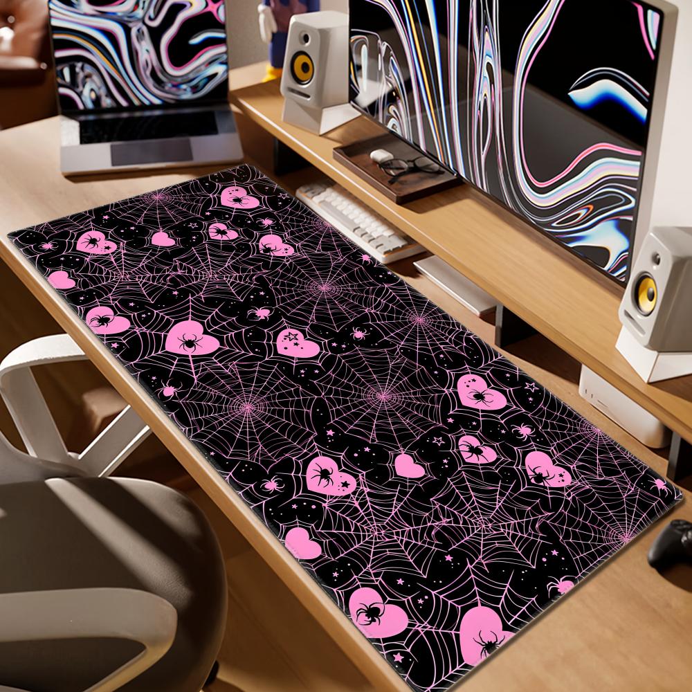 90x40 ホワイトまたはピンクのスパイダーウェブハートデス - Laptop Accessories Pink のレビューと価格