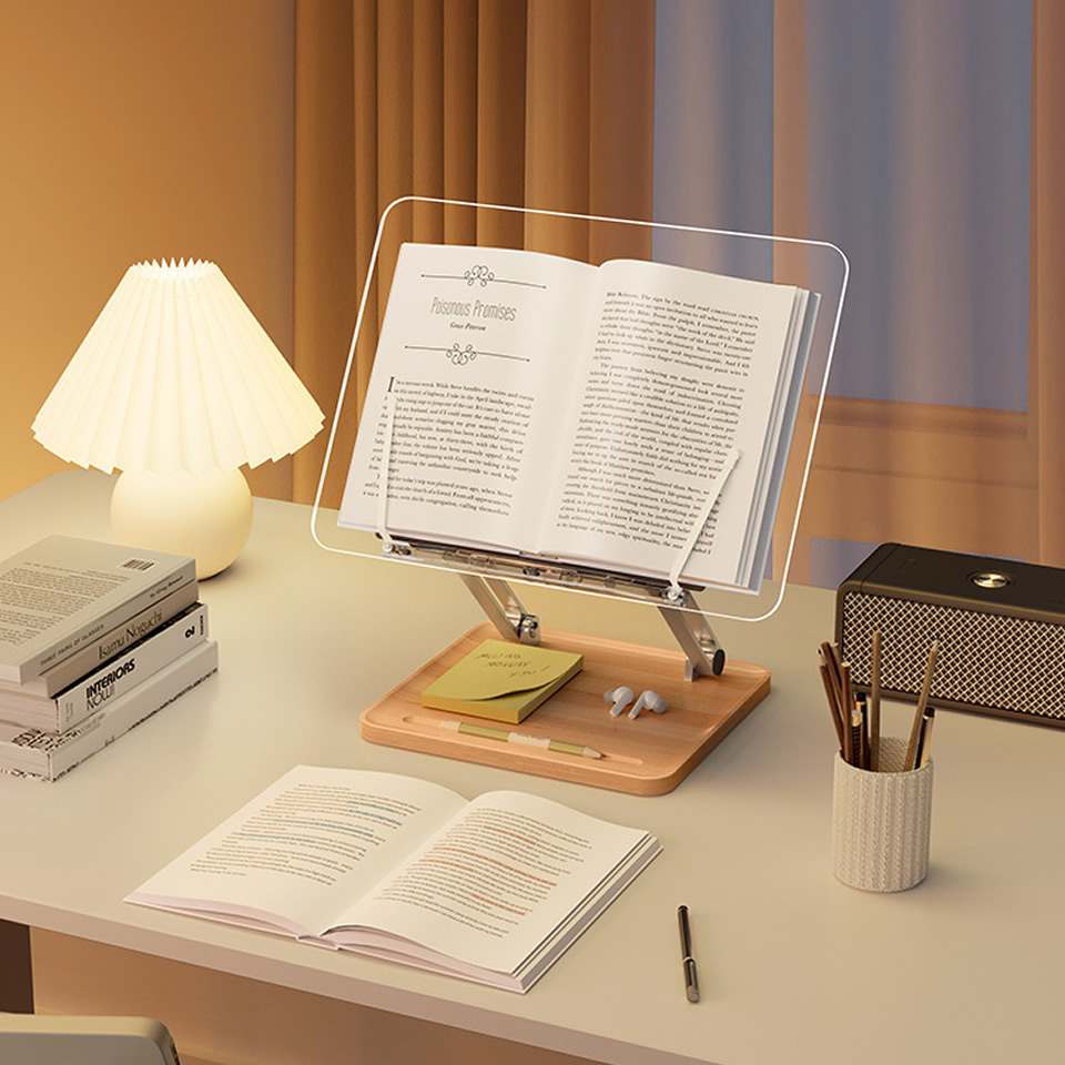 木製読書スタンド ライト付き 透明アクリル 多機能リフティン - Laptop Extra Accessories のレビューと価格