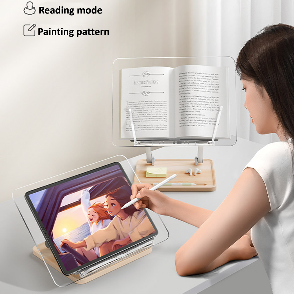 木製読書スタンド ライト付き 透明アクリル 多機能リフティン - Laptop Extra Accessories のレビューと価格