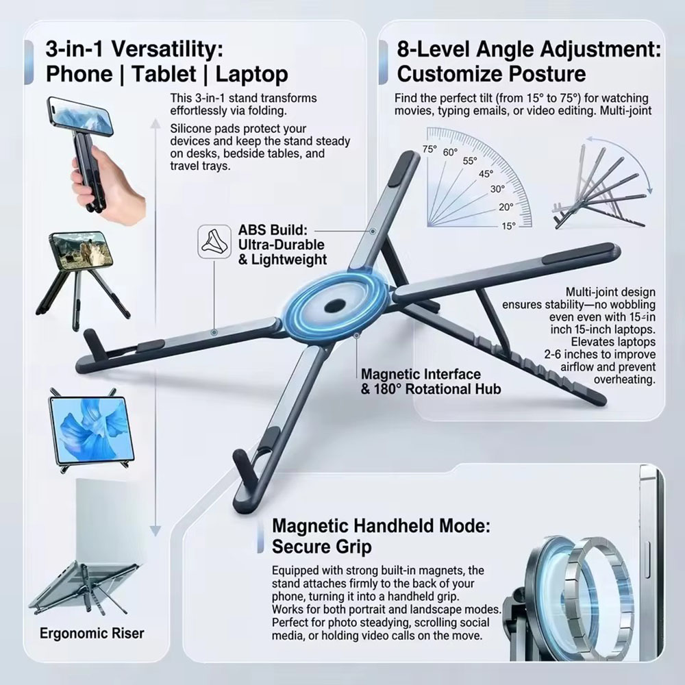 携帯電話用マグネット式ホルダー＆自撮り棒 3-in-1 折り - Laptop Extra Accessories のレビューと価格