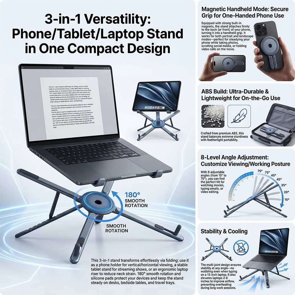 携帯電話用マグネット式ホルダー＆自撮り棒 3-in-1 折り - Laptop Extra Accessories のレビューと価格