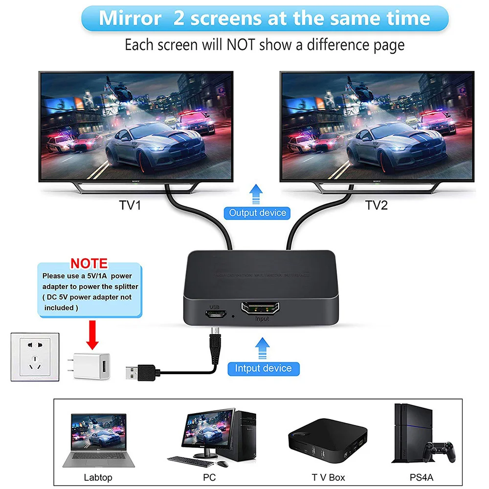 1 in 2 Out ビデオ HDMI 互換スプリッター 4 - Xbox Laptop Accessories のレビューと価格